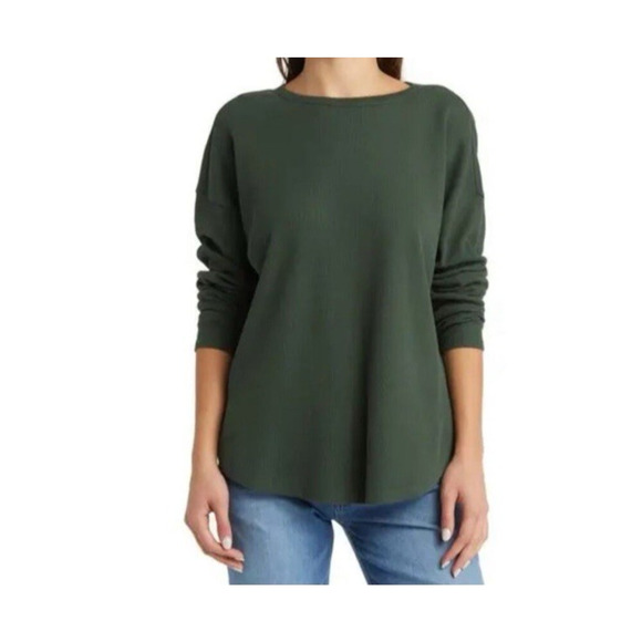 Treasure & Bond Women's M Green Oversized Crew Neck Long Sleeve Waffle Knit NWT - Picture 1 of 8